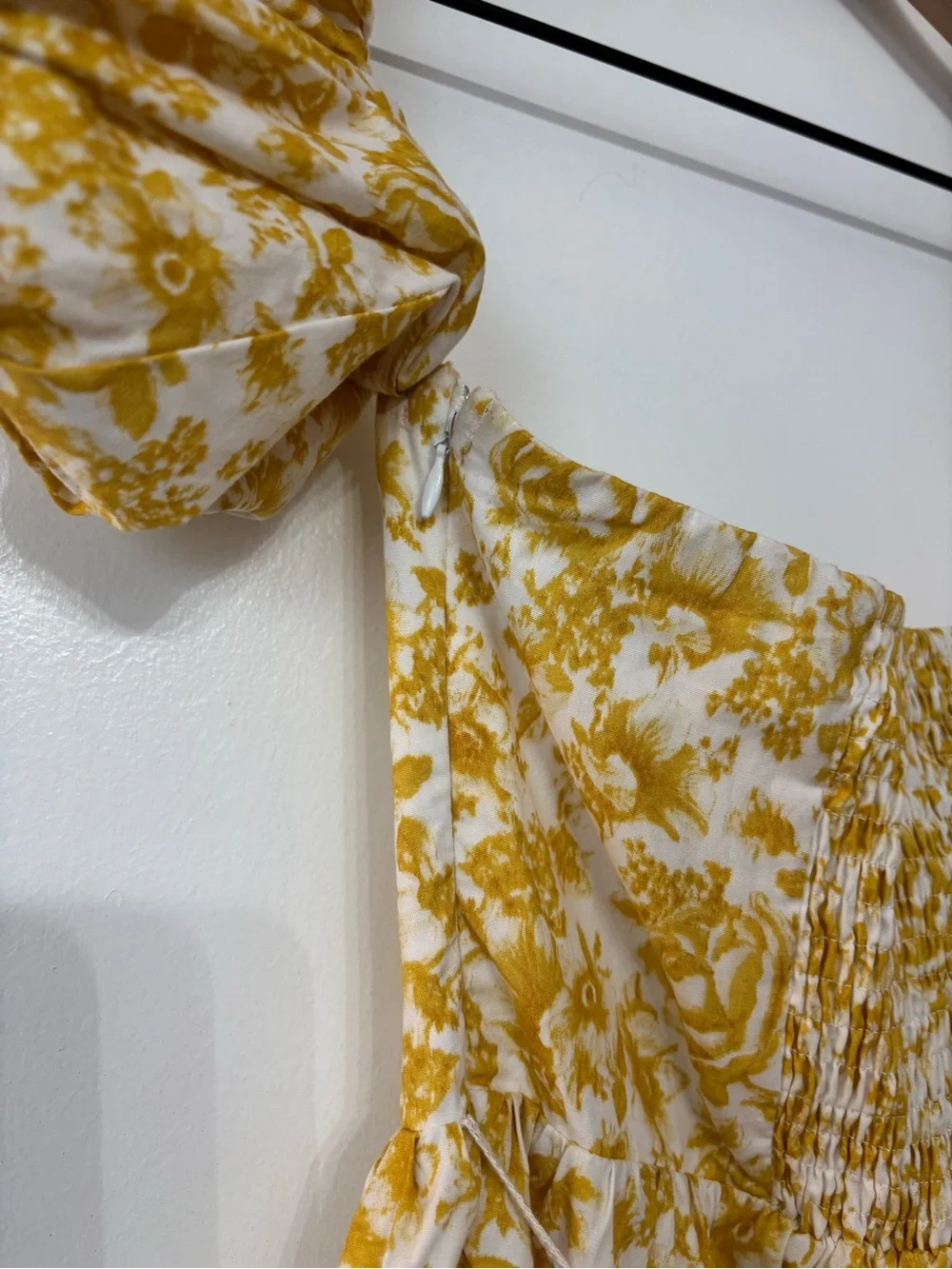 Aqua Women Yellow Floral Off Shoulder Cotton Bubble Sleeves Maxi Dress Size XS